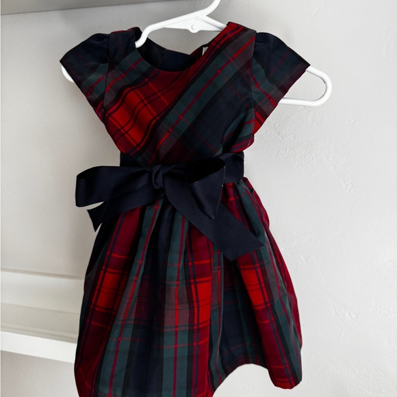Ralph Lauren Tartan Kids Dress with Navy Bow - Picture 1 of 4